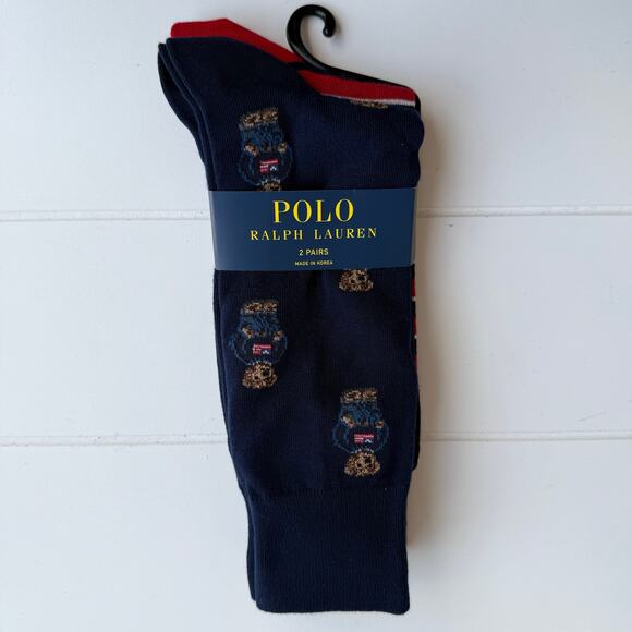 Polo Ralph Lauren socks Bear / Signature Pony 2-pack navy / red 10-13 - Picture 1 of 3